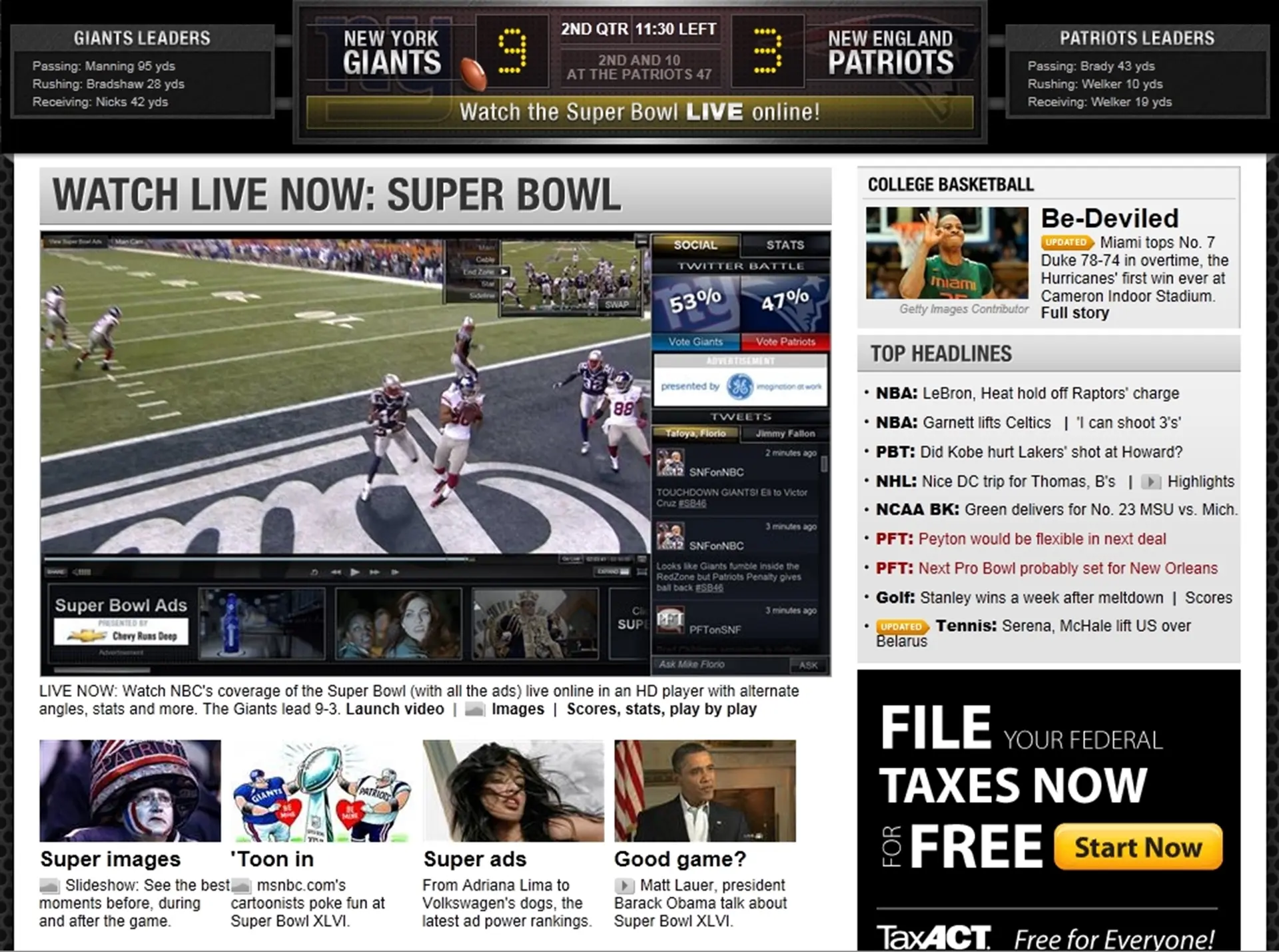 Super Bowl 2012 Watch Live