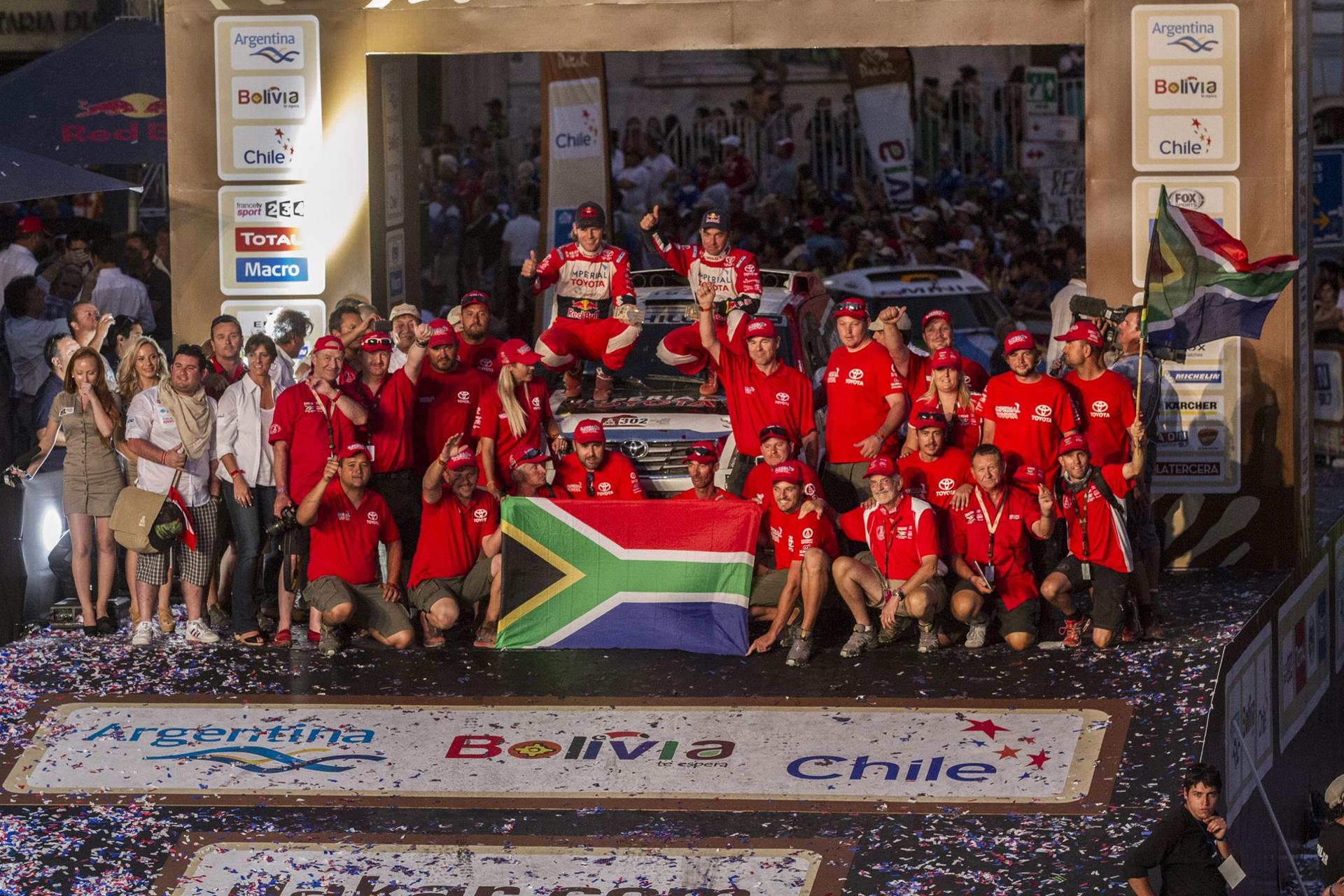 Imperial Toyota Dakar 2014 Rally Team Celebrate completing the Dakar 2014 Rally