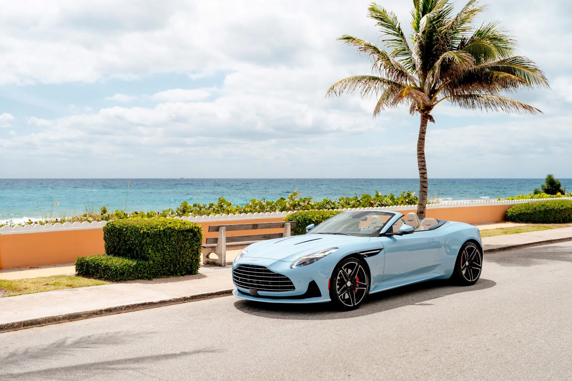 A Seaside Masterpiece One Of One Aston Martin Db12 Volante Palm Beach Edition Debuts In Bespoke Frosted Glass Blue